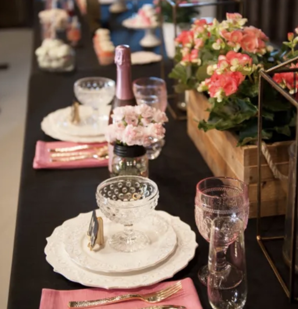 Elegant table setting with floral centrepieces and glassware at SV Country Estate